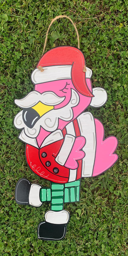 Santa Flamingo Door Hanger - Preorder