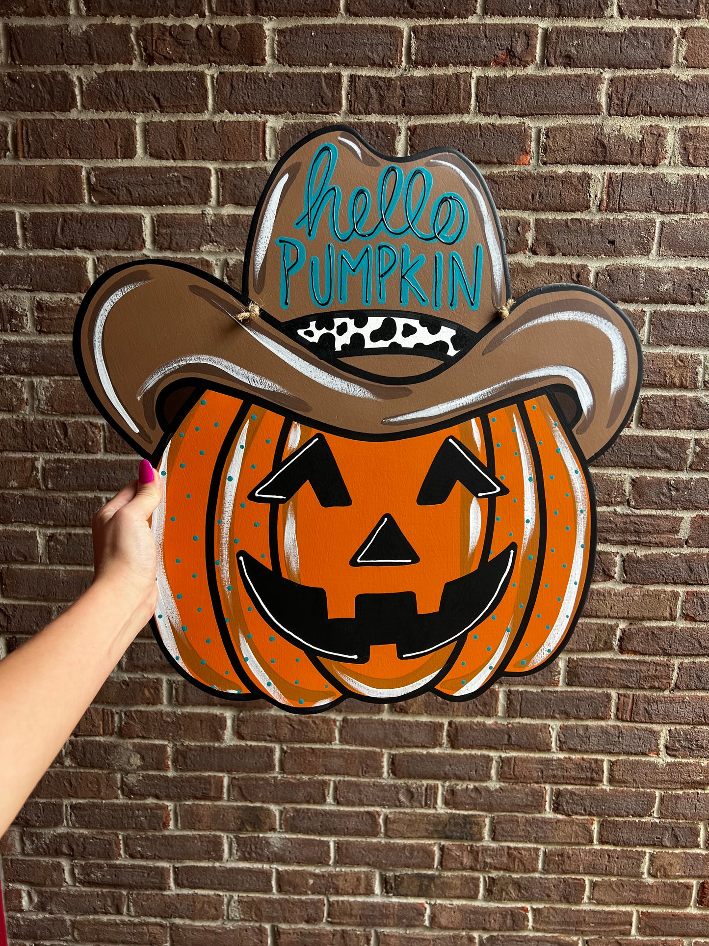 Cowboy Pumpkin Door Hanger- Preorder