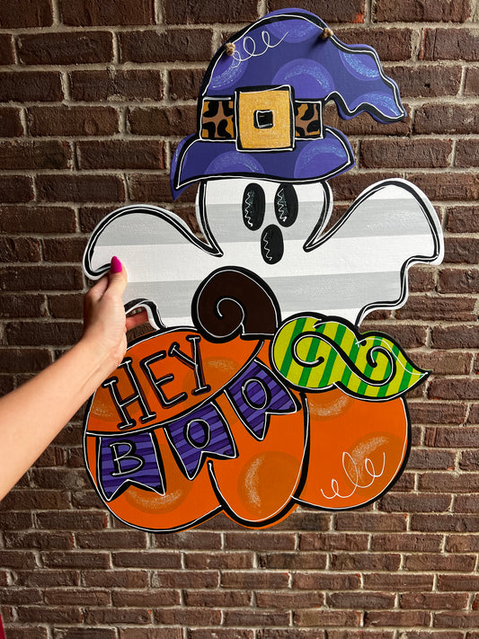 Hey Boo Pumpkin Ghost Door Hanger - Preorder