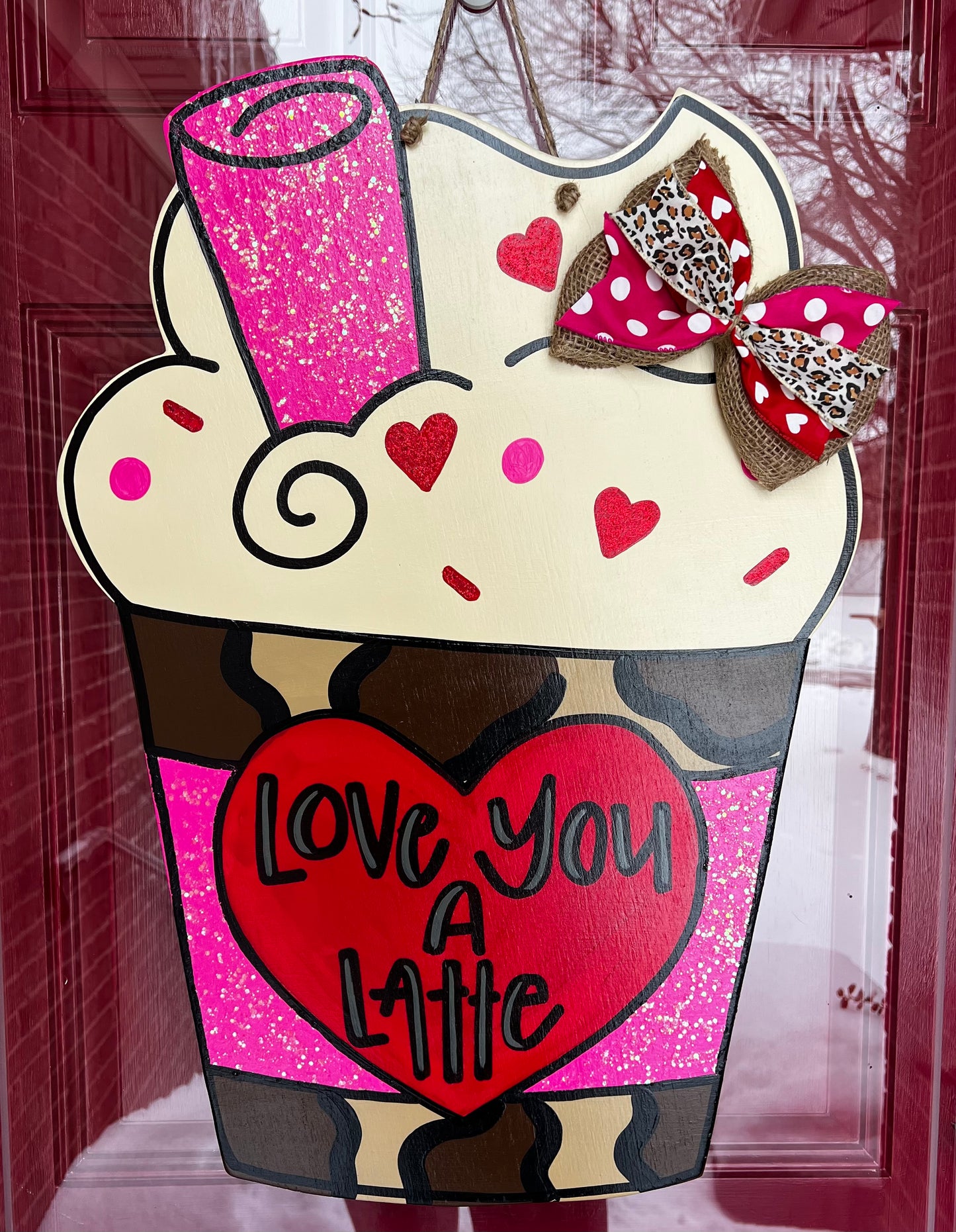 Love You A Latte Leopard Door Hanger - Preorder