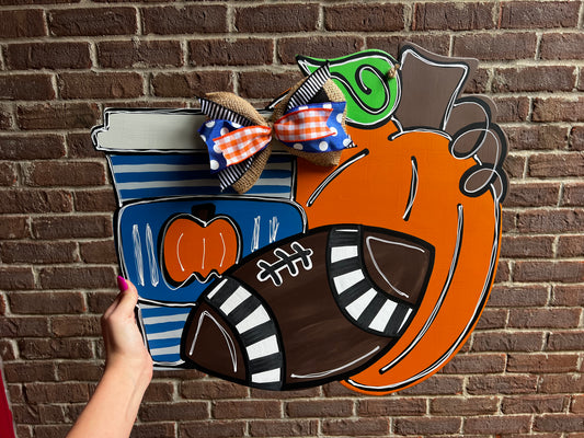 Coffee Football Fall Door Hanger - preorder