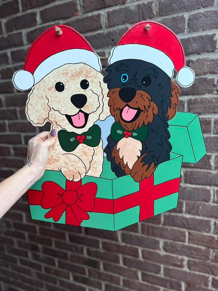 Christmas Gift Double Dog Door Hanger - Preorder