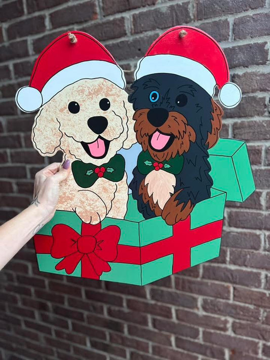 Christmas Gift Double Dog Door Hanger - Preorder