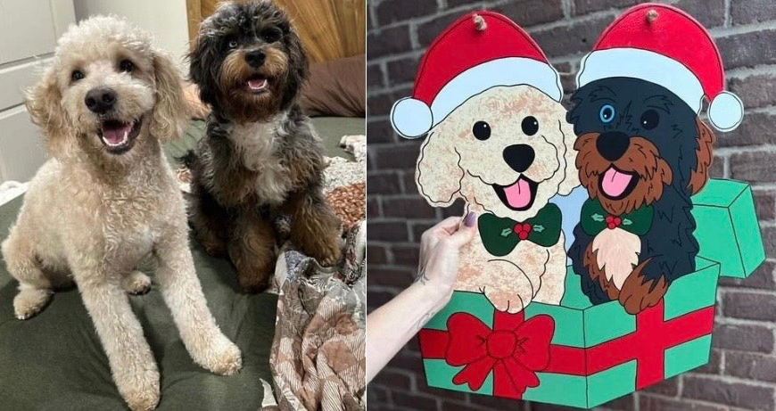 Christmas Gift Double Dog Door Hanger - Preorder
