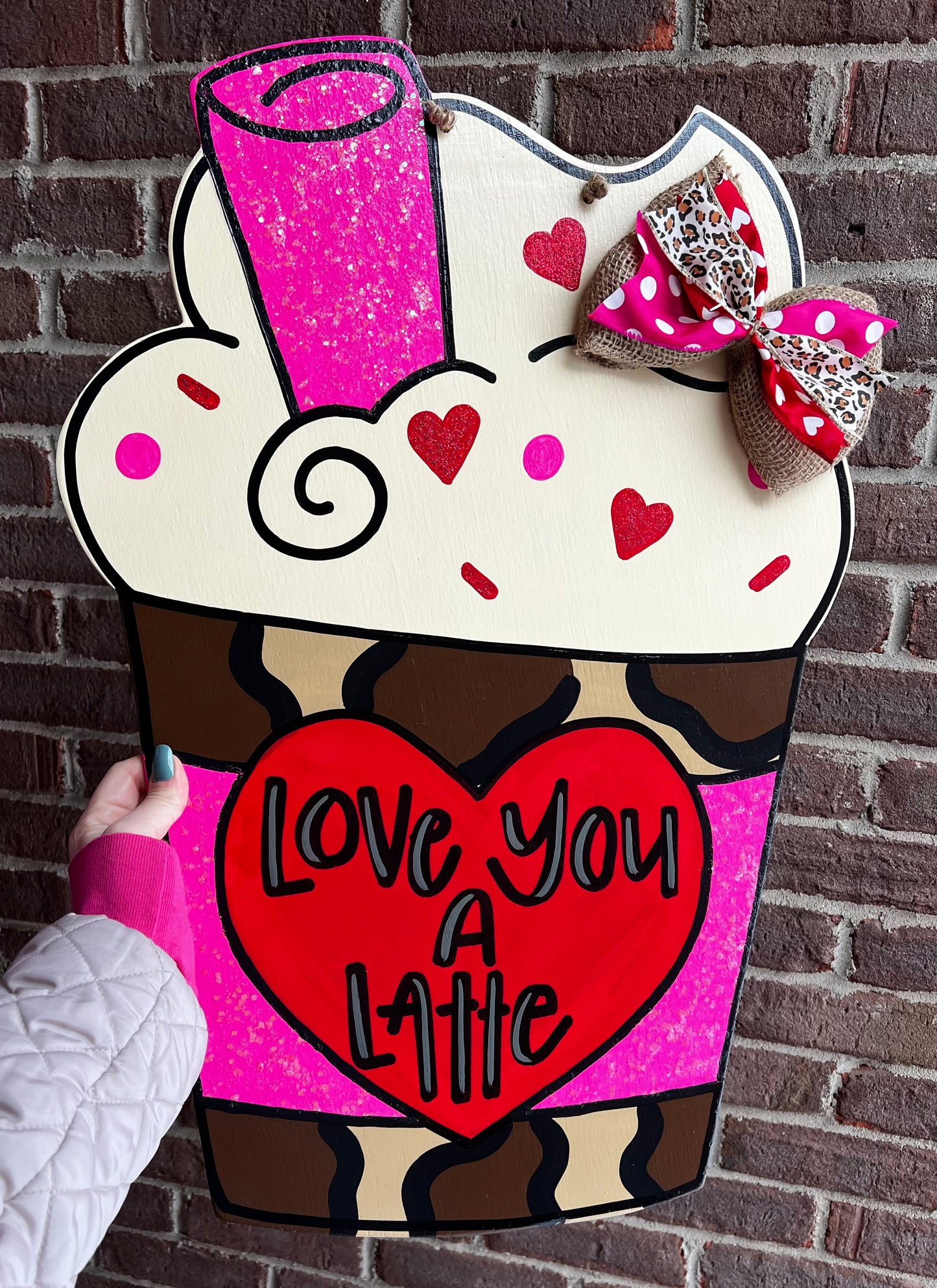 Love You A Latte Leopard Door Hanger - Preorder