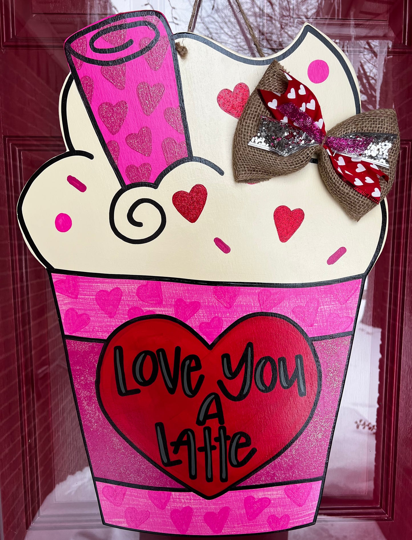 Love You Latte Pink Door Hanger - Preorder