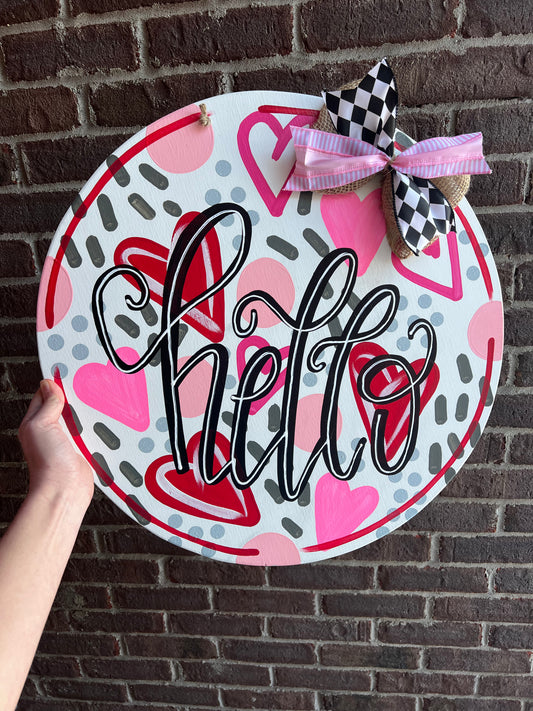 Hello Valentine Grey Door Hanger- Preorder