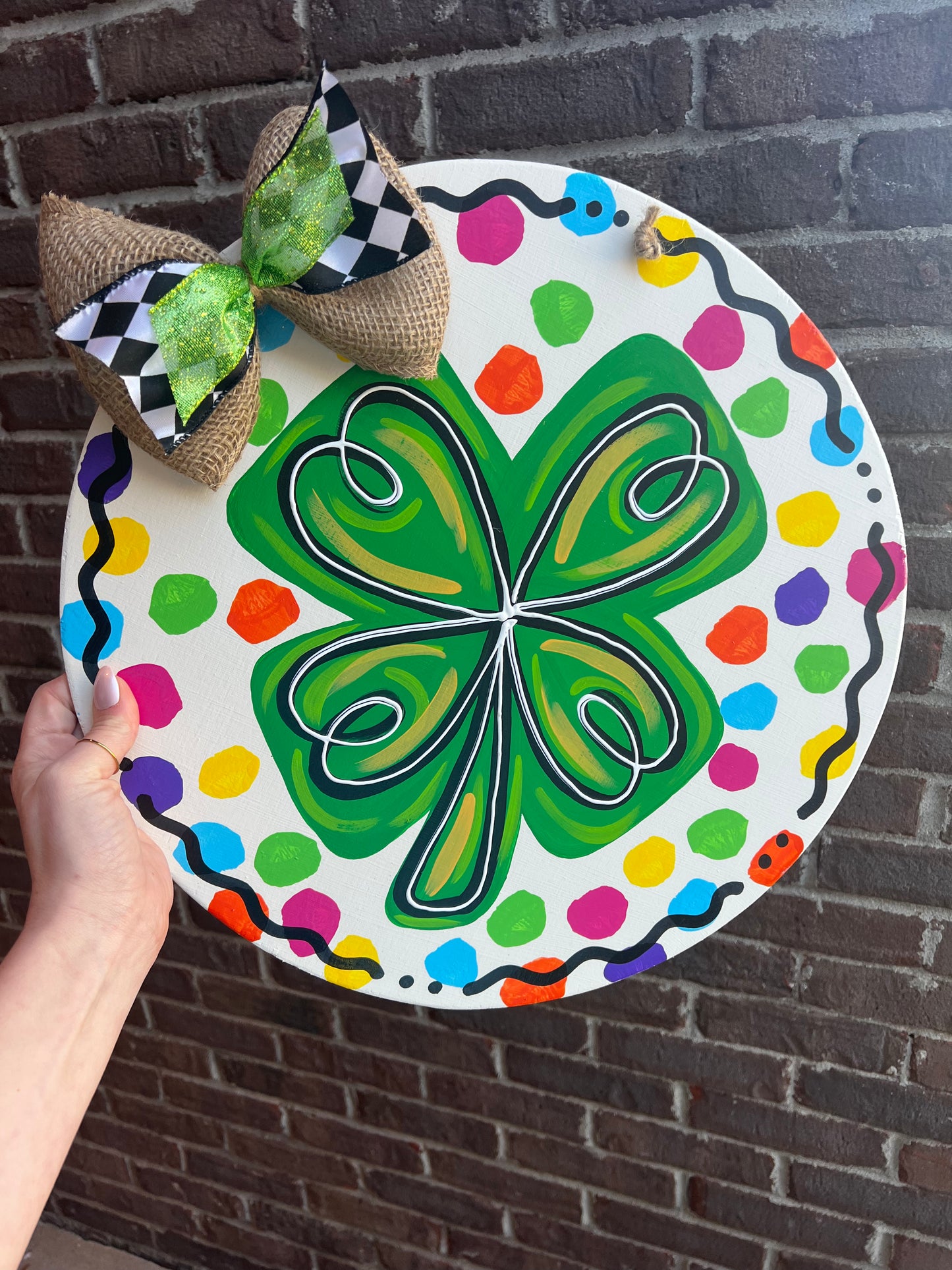 Shamrock Rainbow Dots Door Hanger- Preorder