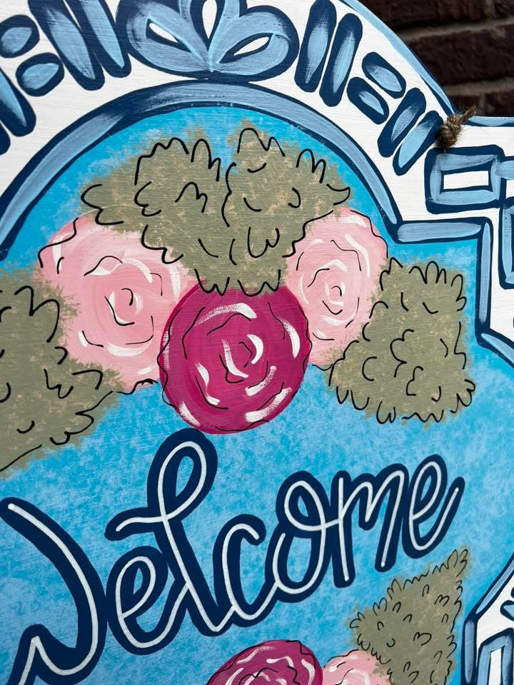 Welcome Blue Door Hanger - Preorder