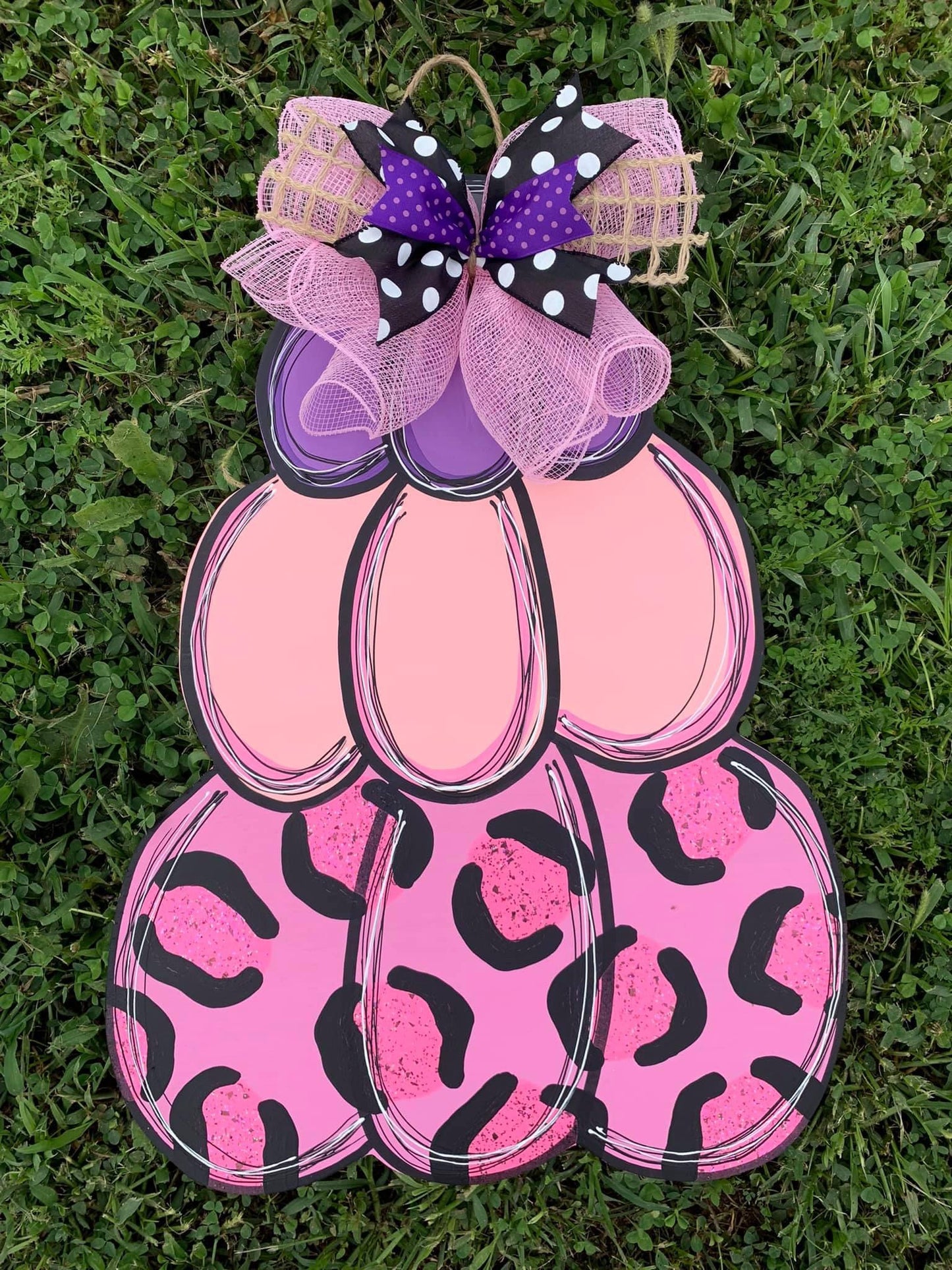 Pink Stacked Pumpkins Door Hanger - Preorder