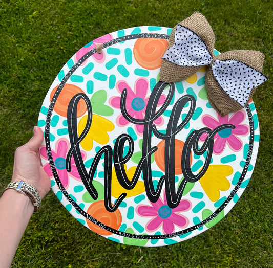 Hello Floral Door Hanger - Preorder