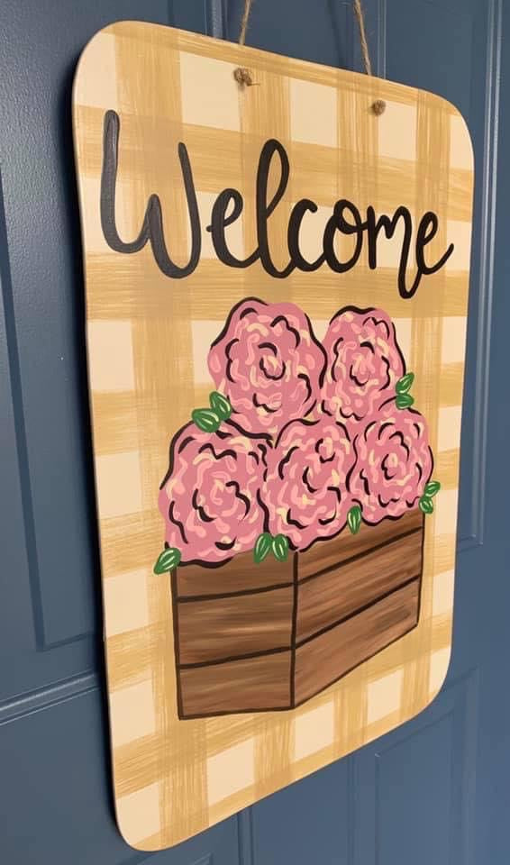 Flower Plaid Door Hanger - Preorder