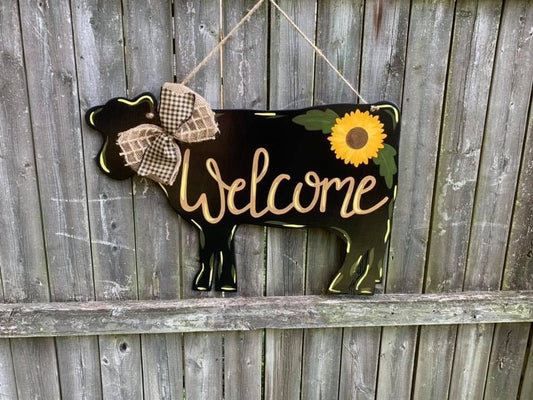 Cow Sunflower Door Hanger - Preorder