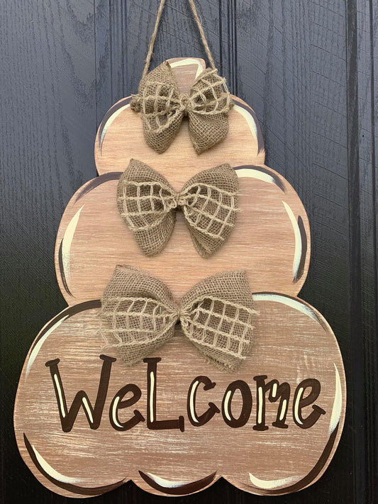 Welcome Stacked Pumpkin Door Hanger - Preorder